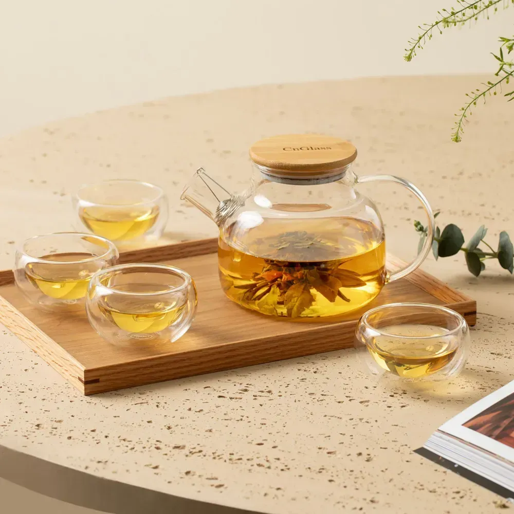 Чайник заварочный CnGlass маленький стеклянный бочонок с бамбуковой крышкой и фильтром пружинкой Бишкек - изображение 5