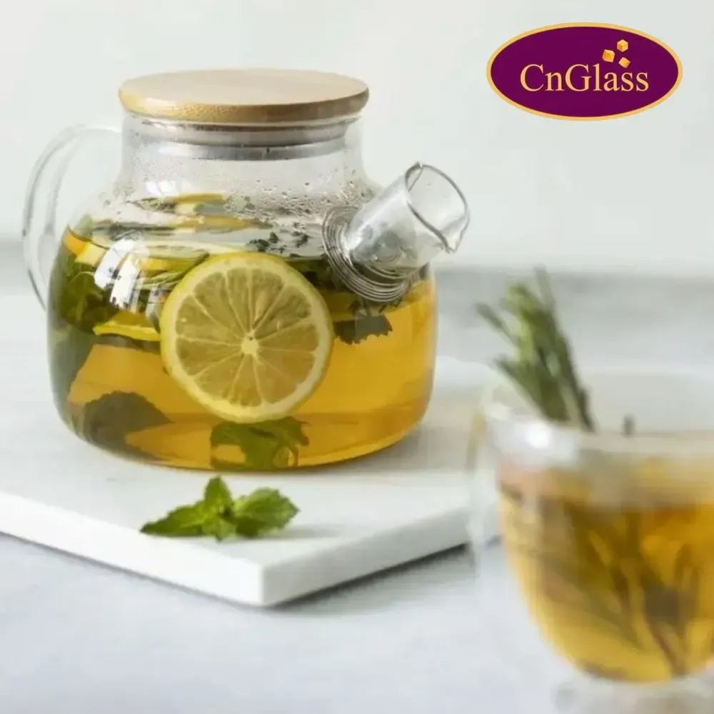 Чайник заварочный CnGlass маленький стеклянный бочонок с бамбуковой крышкой и фильтром пружинкой Бишкек - изображение 3