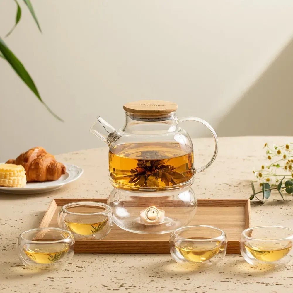 Чайник заварочный CnGlass маленький стеклянный бочонок с бамбуковой крышкой и фильтром пружинкой Бишкек - изображение 1