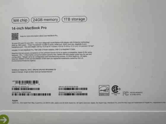 Ультрабук, Apple, 24 ГБ ОЗУ, Apple M4 Pro, 14 ", Новый, Для работы, учебы, память SSD Бишкек