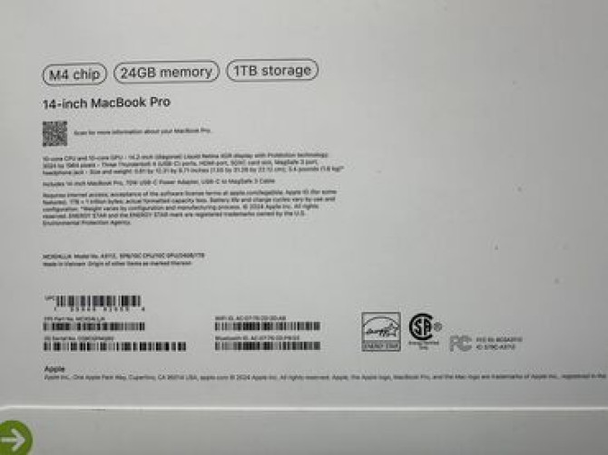 Ультрабук, Apple, 24 ГБ ОЗУ, Apple M4 Pro, 14 ", Новый, Для работы, учебы, память SSD Бишкек - сүрөт 2