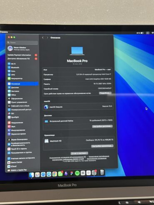 Ноутбук, Apple, 16 ГБ ОЗУ, Intel Core i7, 16 ", Б/у, Для работы, учебы, память SSD Бишкек - изображение 6