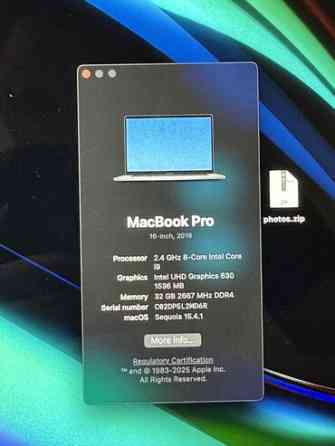 Ноутбук, Apple, 32 ГБ ОЗУ, Intel Core i9, 16 ", Б/у, Для работы, учебы, память SSD Бишкек