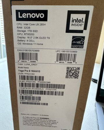 Ультрабук, Lenovo Yoga Pro 9, 32 ГБ ОЗУ, Intel Core i9, 16 ", Новый, Для работы, учебы, память SSD Бишкек - сүрөт 6