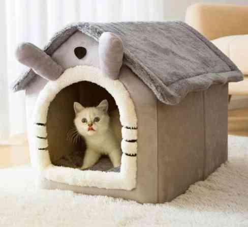 Плюшевый домик для кошек и мелких собак - Уютный закрытый домик с Бишкек