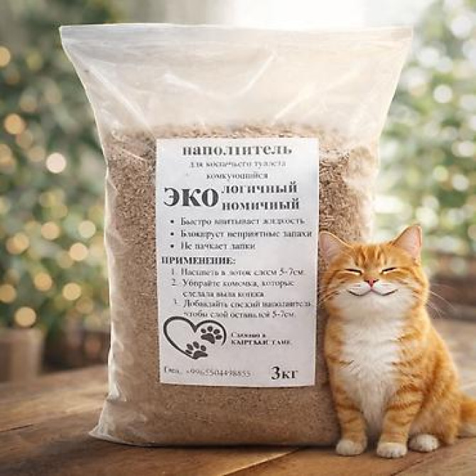 ЭКО наполнитель для кошачьего туалета, комкующийся. Упаковки по 3 и Бишкек - изображение 1