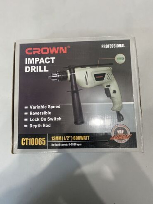 Ударная дрель Crown серого цвета с черной рукояткой. Новая с Бишкек - изображение 4