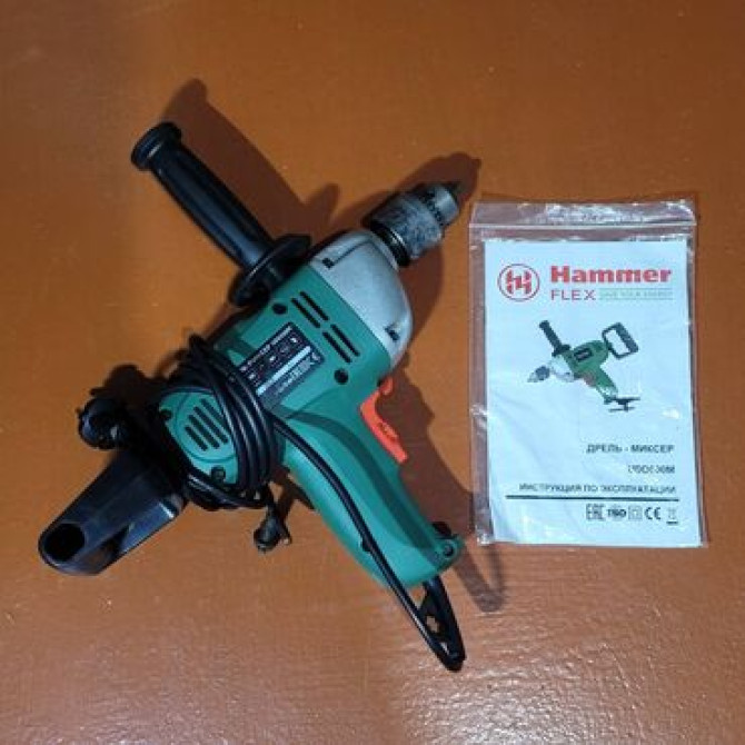 Дрель, миксер, низкооборотистый, Hammer UDD 600M, патрон 13мм, 600 Бишкек - изображение 5