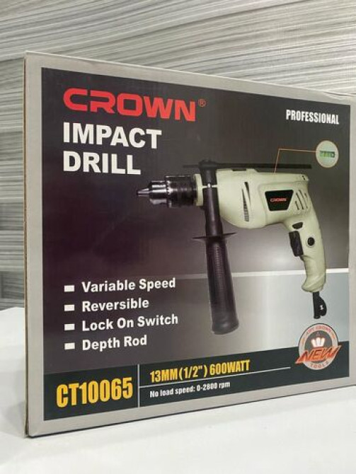 Ударная дрель Crown CT10065 мощностью 600 Вт с регулируемой скоростью Бишкек - изображение 1