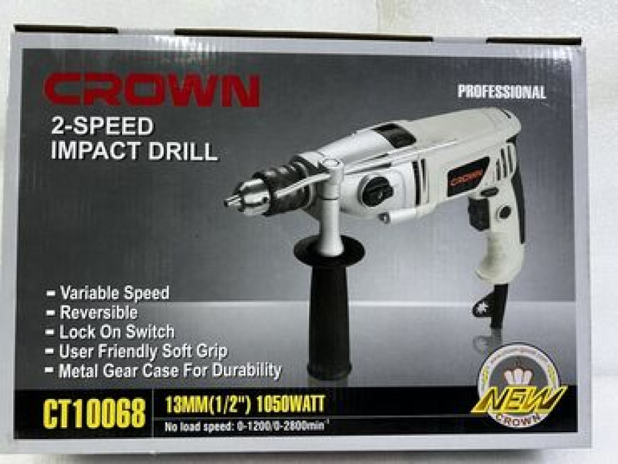 Двухскоростная ударная дрель Crown CT10068 с мощностью 1050 Вт Бишкек - изображение 1