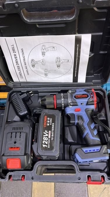 Аккумуляторная дрель-шуруповерт Crown, модель 128VF, предназначена для Бишкек - изображение 1