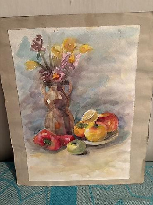 Натюрморт акварель авторск раб молод художницы разм А-4 Гравюра по Бишкек - изображение 4