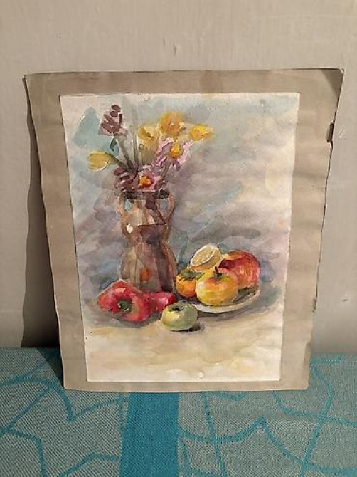 Натюрморт акварель авторск раб молод художницы разм А-4 Гравюра по Бишкек - изображение 2