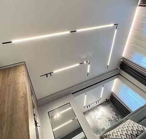 Натяжные потолки в любой сложности. Линейные световые линии в потолке Бишкек