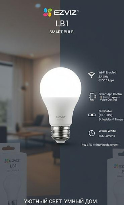 Умная светодиодная лампа EZVIZ LB1 White (форм-фактор A60/A19) с Бишкек - изображение 1