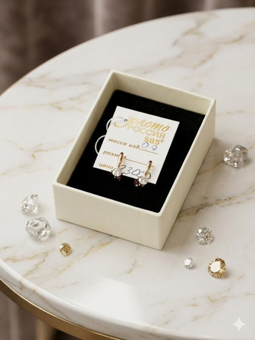 Серьги, Проба 585, Циркон, Женские Бишкек - изображение 1