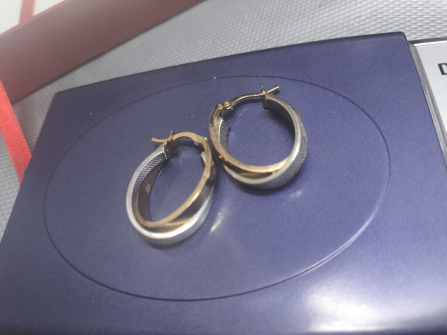 Серьги-кольца из комбинированного золота 585пр (двухцветные: красный и Бишкек - изображение 1