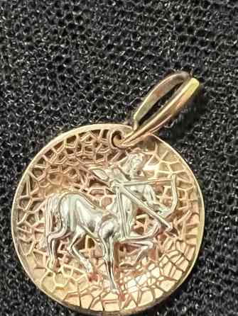 Подвеска «Стрелец» из металла золотистого оттенка. - Форма: круглая Бишкек