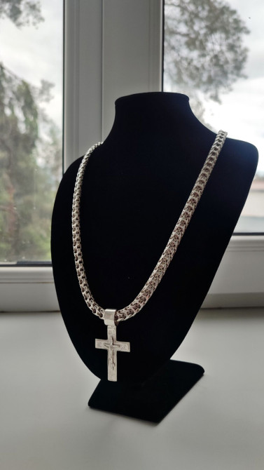 Серебряная цепочка с крестиком. Цепочка выполнена в плетении «Рамзес» Бишкек - изображение 1
