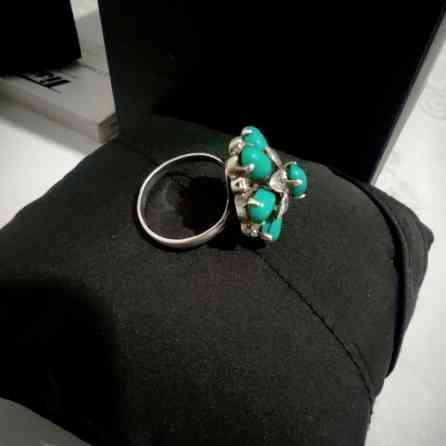 Кольцо, Коктейльное, Проба 925, Женские, Бирюза, Фианит, Б/у Бишкек