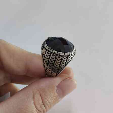 Мужской кольцо с камнями черный агат серебро 925/ проба есть Бишкек