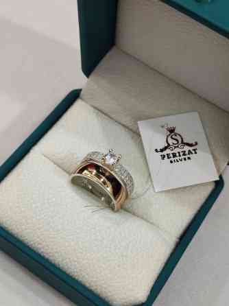 Кольцо 2в1 Серебро 925 с напылением золото Размеры имеются Цена Бишкек