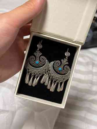 Серебряные серьги, Проба 925, Бирюза, Женские, Б/у Бишкек
