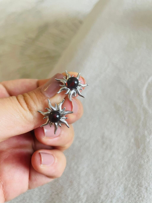 Серебряные серьги, Проба 925, Янтарь, Женские, Новый Бишкек - изображение 1