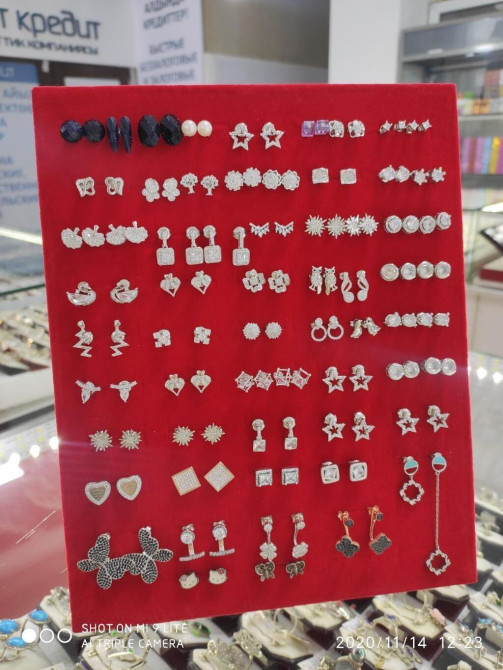 Эксклюзив Серьги-гвоздики Серебро 925 пробы Дизайн Италия Камни Бишкек - изображение 1