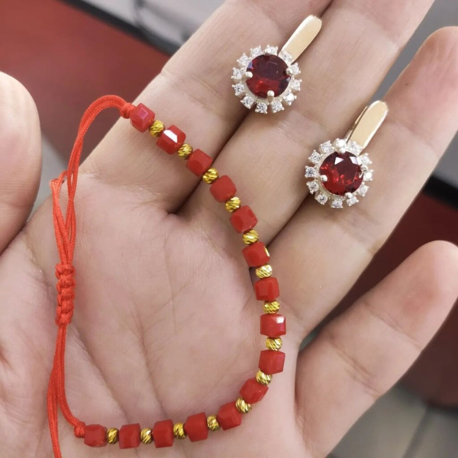 Серьги + Браслет Серебро с напылением золото 925/ пробы размеры Бишкек - изображение 1