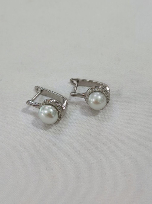 Серебро 925 Пробы Серебряные серьги Жемчуг Качество отличное Дизайн Бишкек - изображение 1