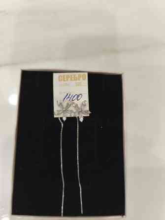 Серьги протяжки серебро 925 пробы, с цирконами, в форме снежинки Бишкек