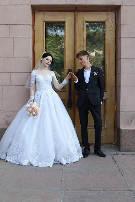 Свадебное платье, Пышная модель, 44, 46 (M), цвет - Айвори, Рукава: Длинные, С подъюбником Бишкек - изображение 24