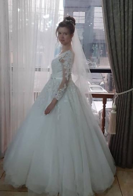 Свадебное платье, Пышная модель, 44, 46 (M), цвет - Айвори, Рукава: Длинные, С подъюбником Бишкек - изображение 14