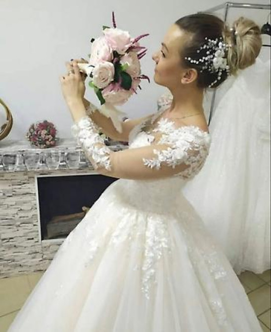 Свадебное платье, Пышная модель, 44, 46 (M), цвет - Айвори, Рукава: Длинные, С подъюбником Бишкек - изображение 30