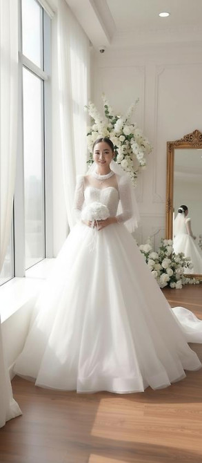 Свадебное платье, Пышная модель, 44, 46 (M), цвет - Айвори, Рукава: Длинные, С подъюбником Бишкек - изображение 22