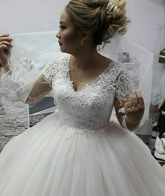 Свадебное платье, Пышная модель, 44, 46 (M), цвет - Айвори, Рукава: Длинные, С подъюбником Бишкек - изображение 21