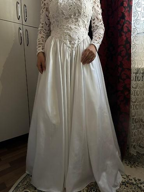 Свадебное платье, Пышная модель, цвет - Белый, Рукава: Кружевные, Со шлейфом Бишкек - изображение 11