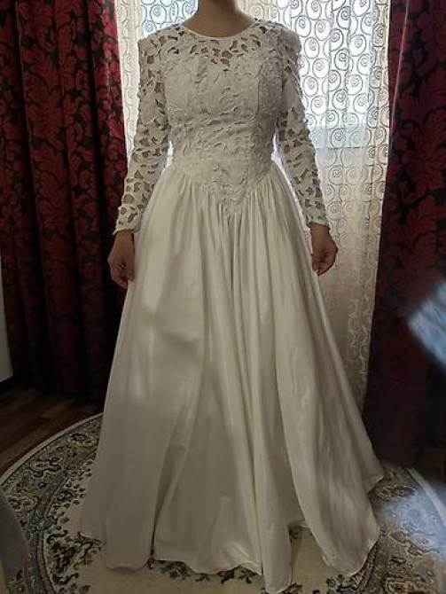 Свадебное платье, Пышная модель, цвет - Белый, Рукава: Кружевные, Со шлейфом Бишкек - изображение 15