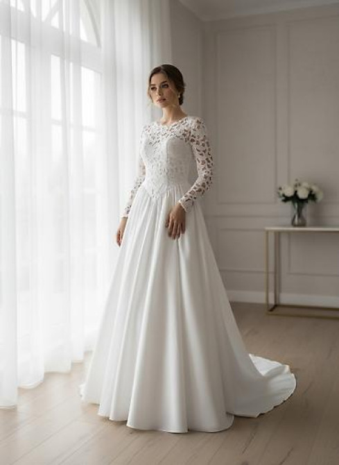 Свадебное платье, Пышная модель, цвет - Белый, Рукава: Кружевные, Со шлейфом Бишкек - изображение 20