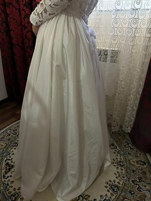 Свадебное платье, Пышная модель, цвет - Белый, Рукава: Кружевные, Со шлейфом Бишкек - изображение 4